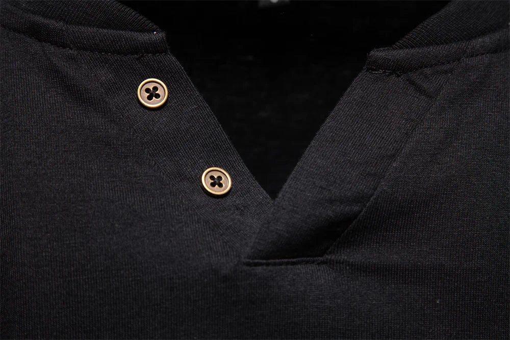 Men's High Quality Long Sleeve T-Shirt Fashion Pure Cotton Henley Collar Long Male T-Shirt