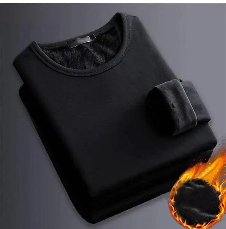 1 STUKS Heren Winter Thermisch Ondergoed met Lange Mouwen Plus Fluwelen Gewatteerd T-shirt Slanke Effen Kleur O-hals Onderkant Shirt