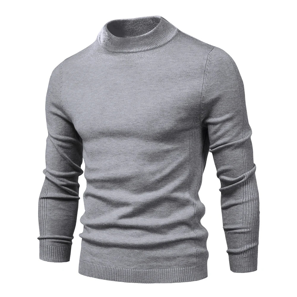 Men's Soft Mid Neck Pullover Casual Solid Colour Winter Warm Men's Sweater High Quality Pullover For Men