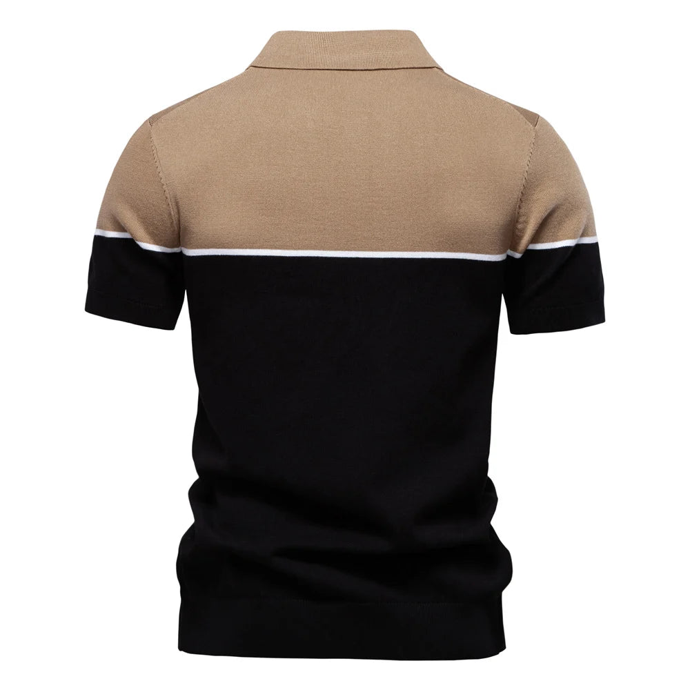 Men's Athletic V-Neck Colour Block Polo Shirt Social Event Polo Shirts for Men Contrast Sport Slim Fit Polo