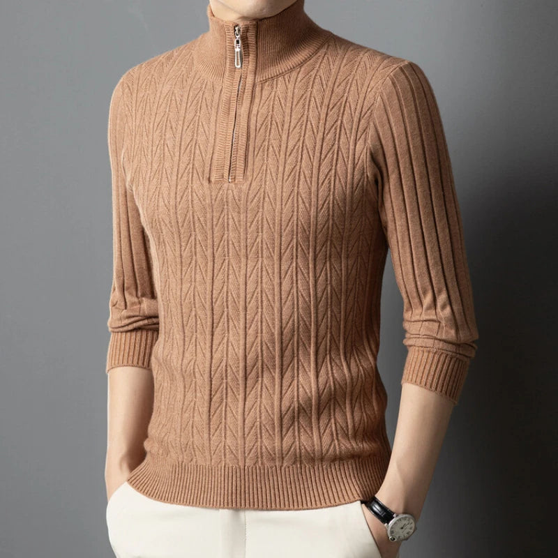 Men's High-Quality Semi-High-Neck, Business Casual Warm Sweater, Stretchy Striped Male Pullover Sizes M-4XL