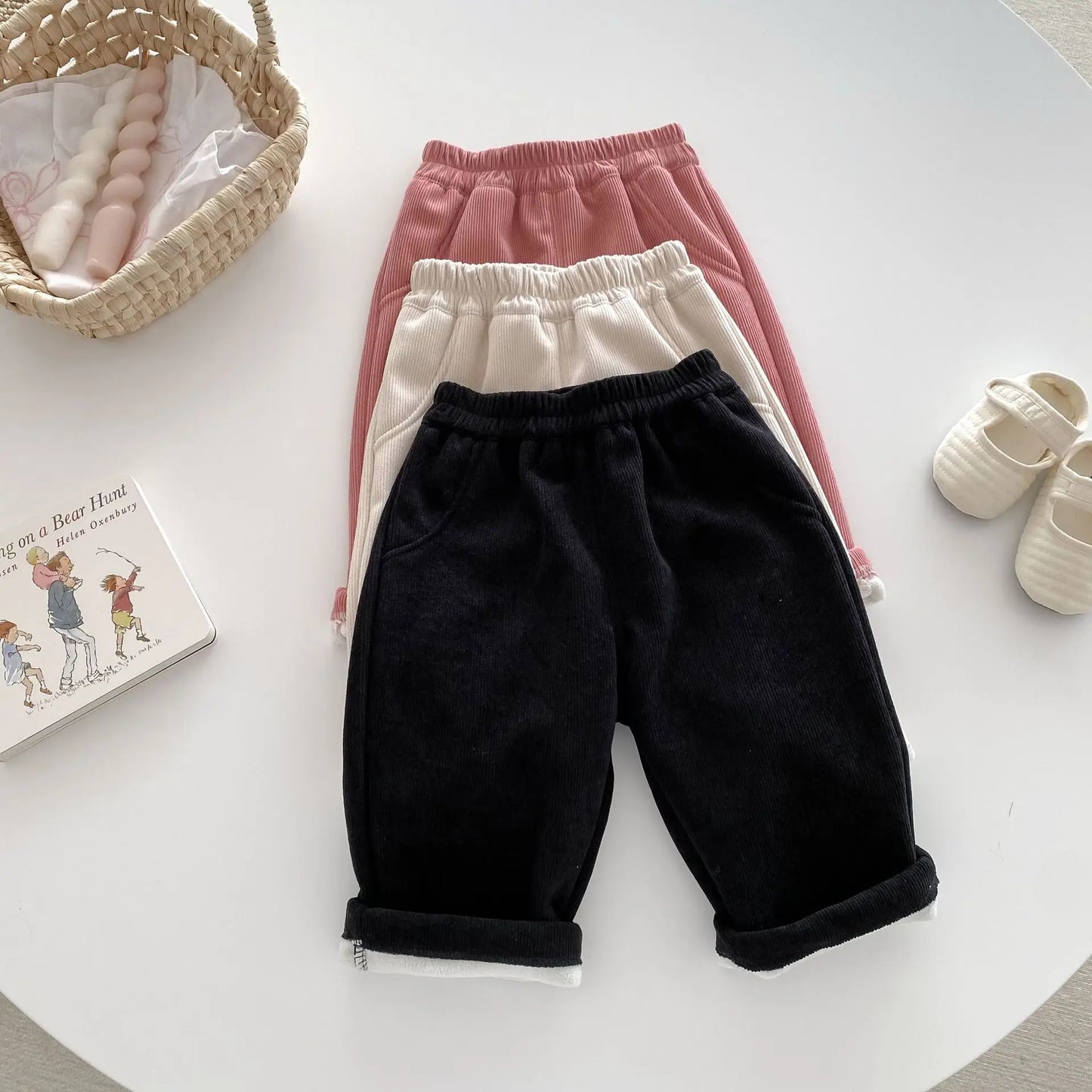 Autumn Kids Baby Pants Thickened Fleece Lining Floral Girls Trousers Warm Fashion Leopard Print Boys Pants Outwear 1-5Y Unisex