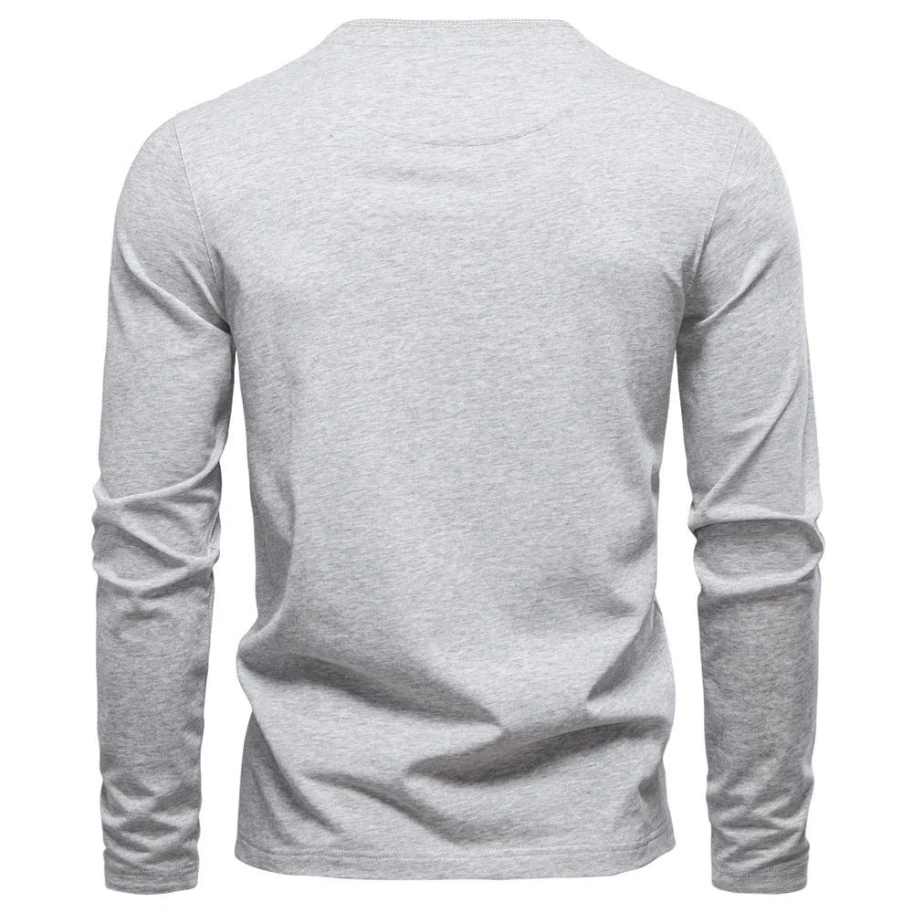 Men's Long Sleeve Fashion High Quality Cotton T-Shirt With Button Collar Basic Male T-Shirt