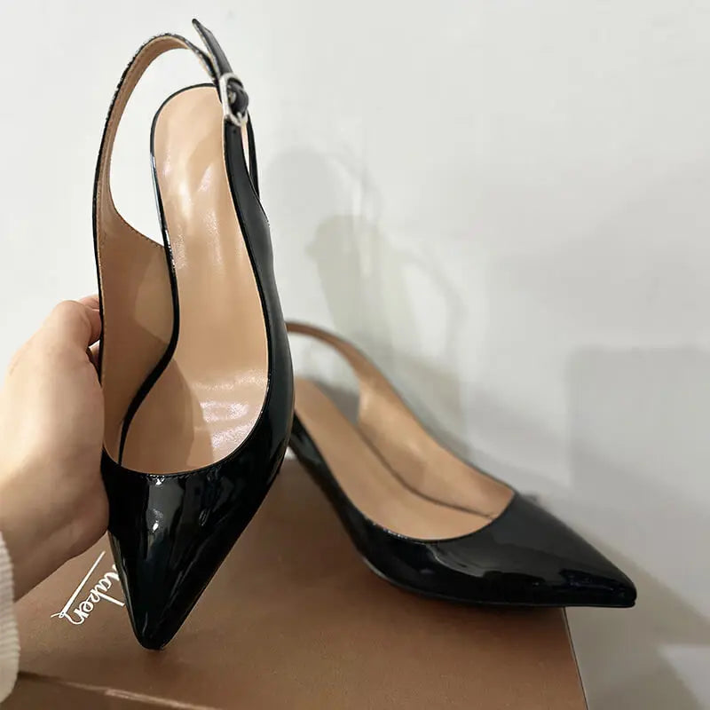 Women Pointed Toe Slingback Sandals Ankle Strap Kitten Heels Party Wedding Graffiti Shoes 6.5CM Pumps
