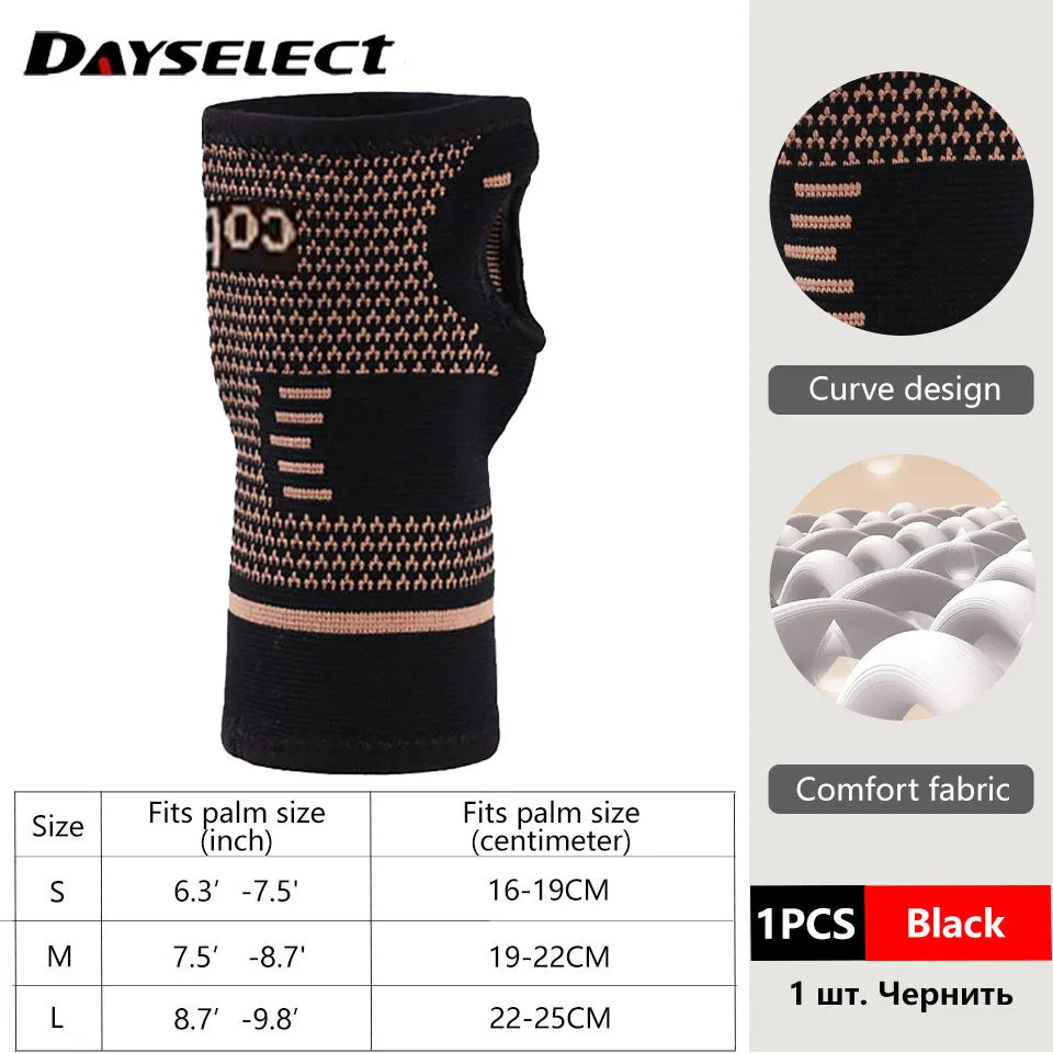 1 stuk kopervezel bracer pols elastische sportbandage polsband hand gym ondersteuning pols brace wrap tennis fitness powerlifting