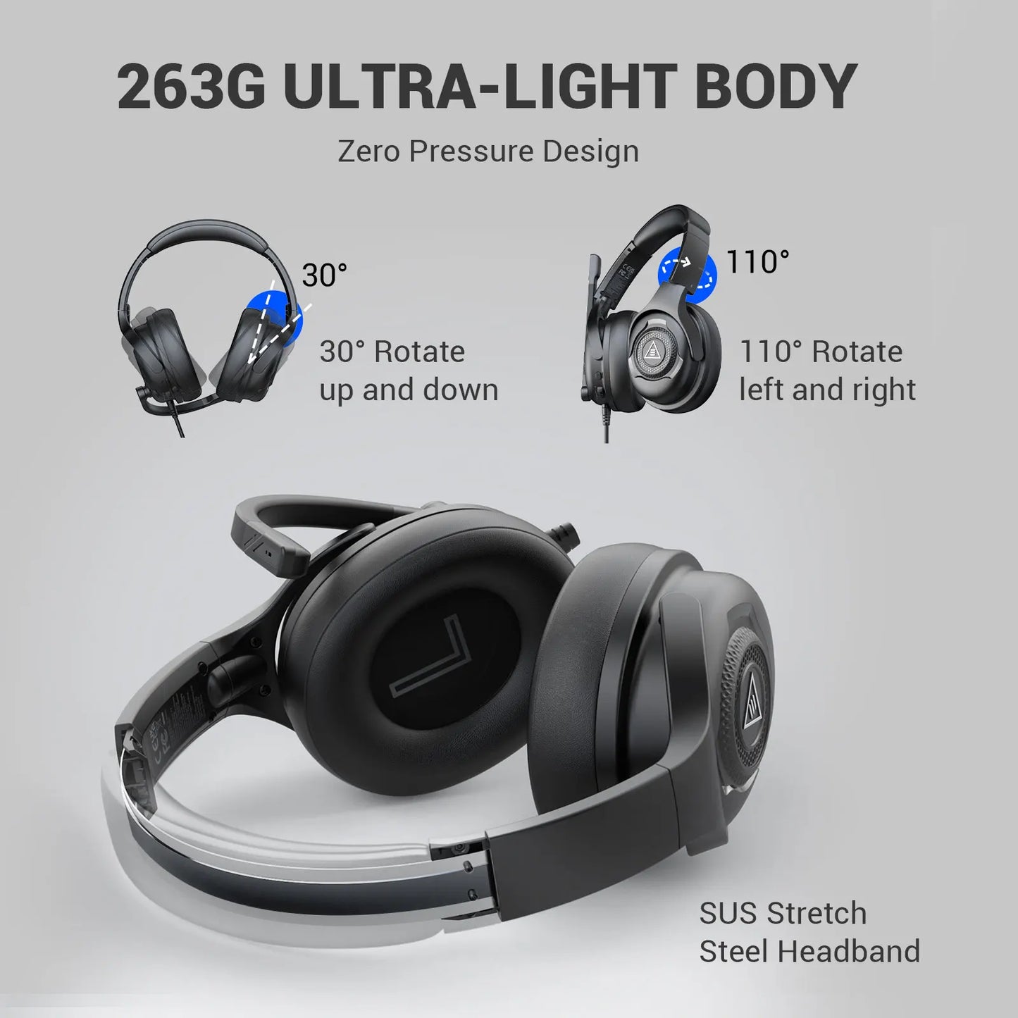 EKSA E4 Wired Headset Gamer 3.5mm Stereo Gaming Headphones with Microphone Superlight Over-ear Earphones for PC/PS4/PS5/Xbox