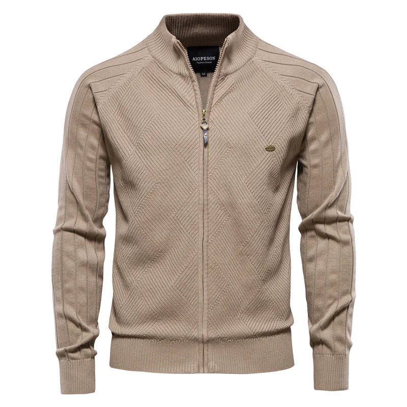 Men's Argyle Solid Colour Cardigan Casual Quality Zipper Cotton Winter Sweaters Basic Cardigans for Men