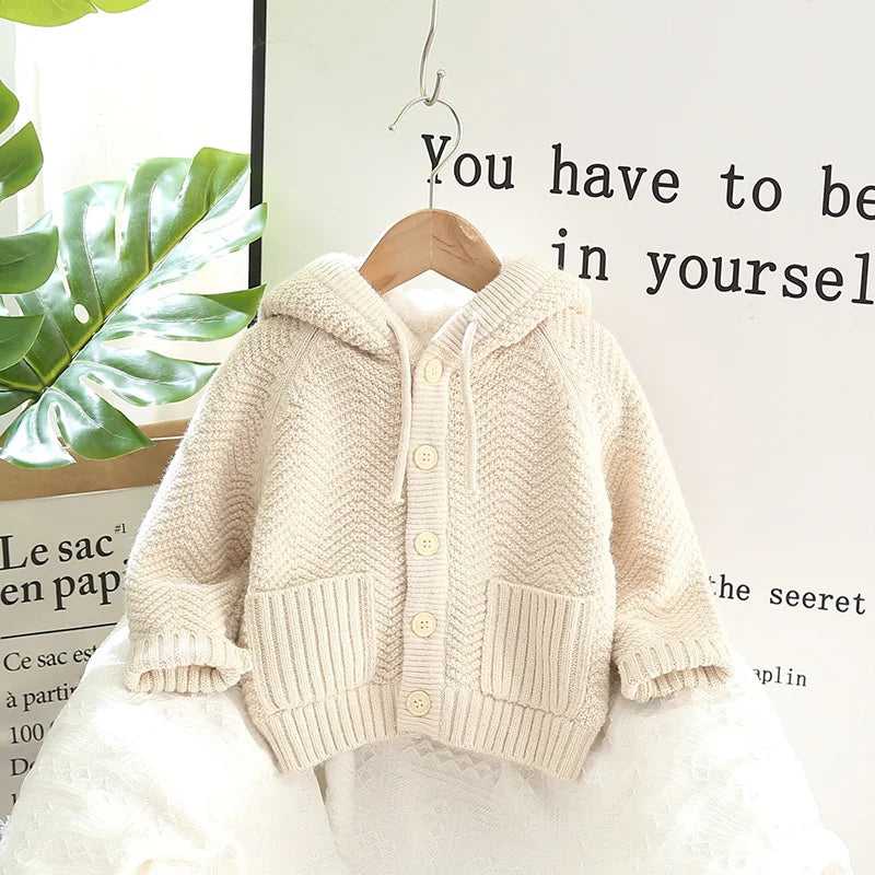 Winter Kids Sweaters Fur Lining Girls Cardigans Warm Boys Knitwear Children Outfit 1-7Y Unisex