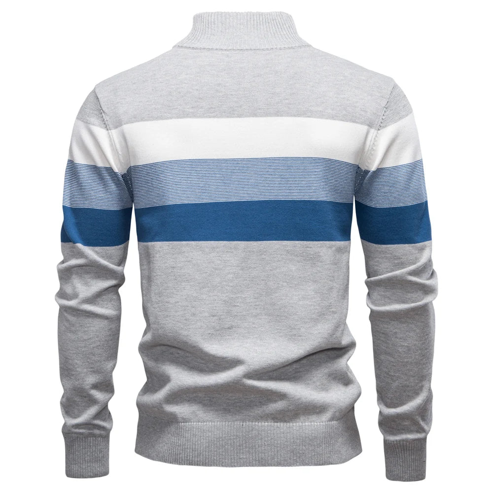 Men's Cotton Mock Neck Stand Collar Sweaters Quarter Zipper Pullover Autumn Winter Warm Social Casual Sweater for Men