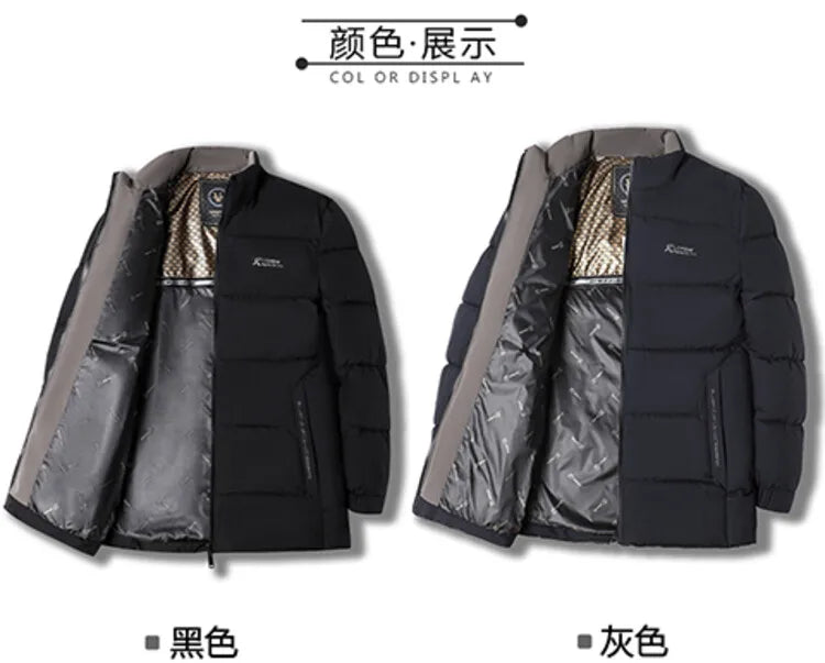 Men's High-Quality Solid Colour Business Casual Thickened Warm Cotton Jacket With Standing Collar Suitable For Male Daily Commute