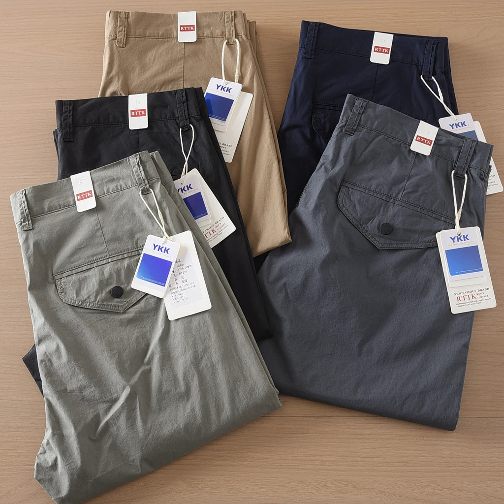 2025 Summer New American Retro Thin Quick-drying Elastic Commute Pants Men's Simple 97% Cotton Washed Casual Straight Trousers