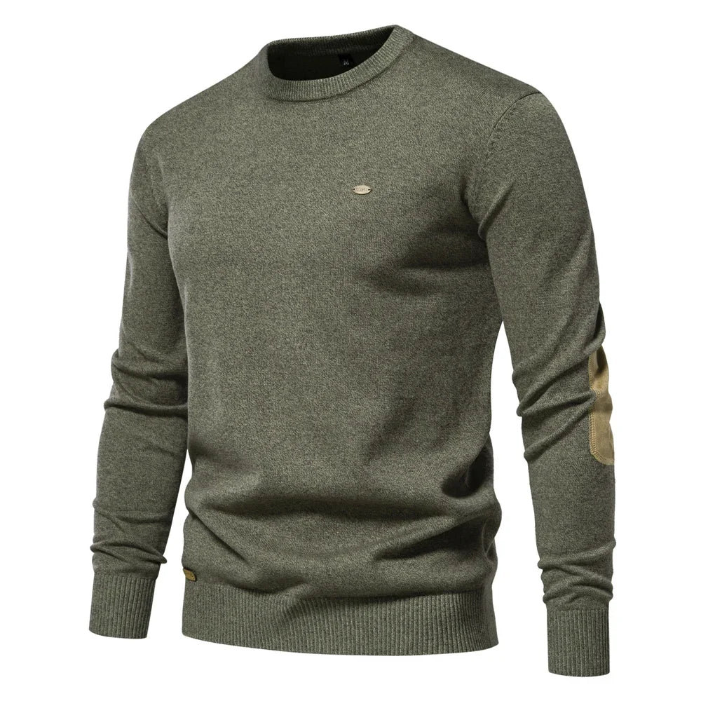 Men's Autumn Cotton Sweater O-Neck Patchwork Sleeve Pullovers Solid Colour Warm Winter Sweaters For Men