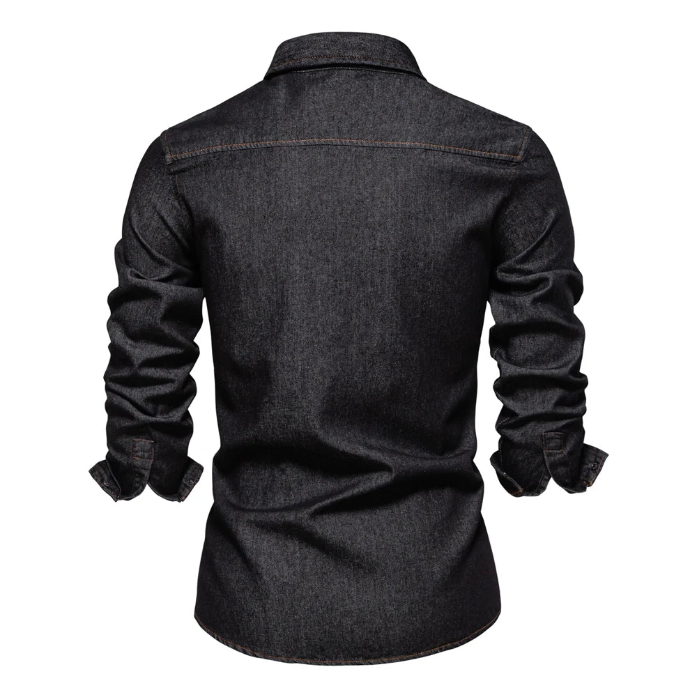 Men's 100% Cotton Denim Shirts Autumn Thickened High Quality Solid Colour Shirt With Button Casual Jeans Shirt For Men