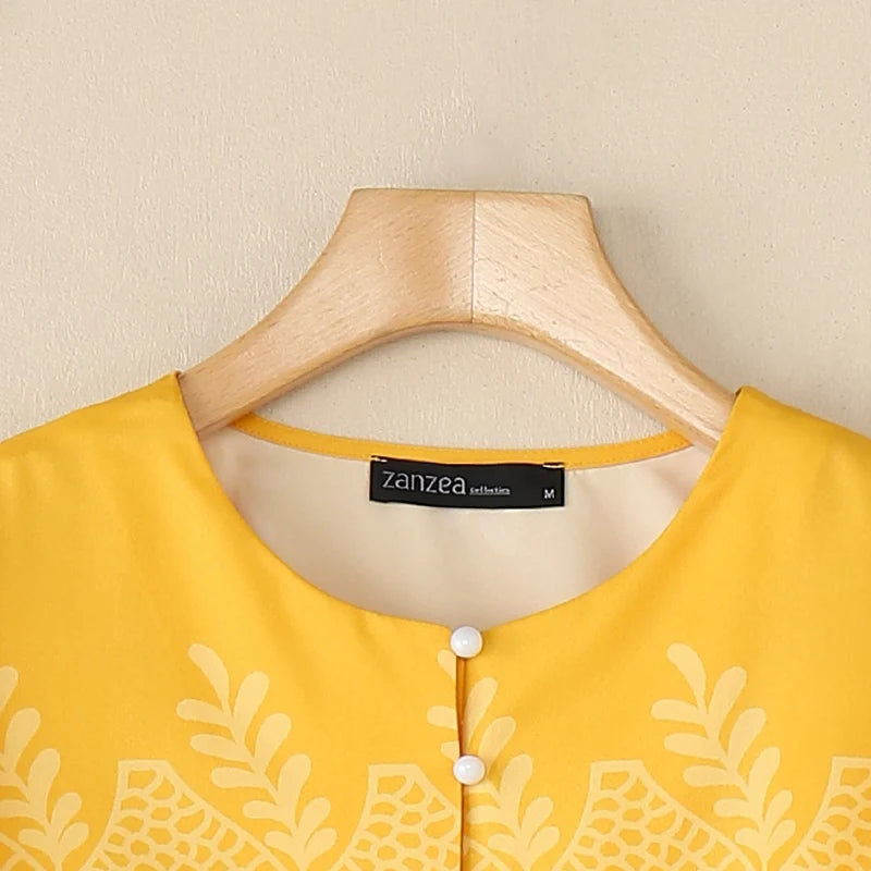 Casual Printing Shirts Women 2025 Autumn Elegant O-Neck Three Quarter Sleeve Button Up Chemises Femme Everyday Wear Tops