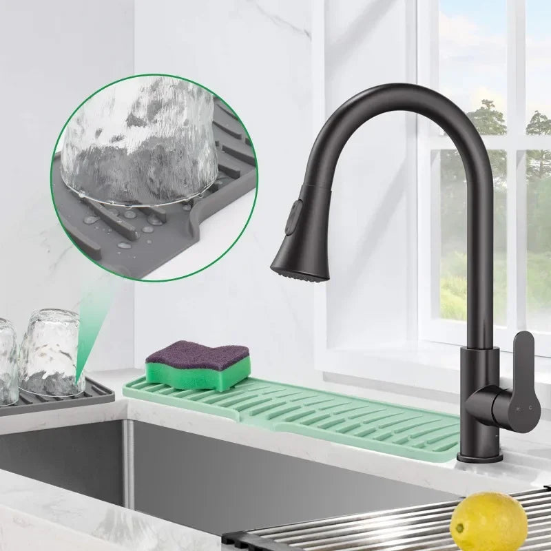 Kitchen Sink Mat Water-resistant Silicone Pad Around Tap Draining Pads Behind Faucet with Lip Drip Catcher Sink Protector Mats
