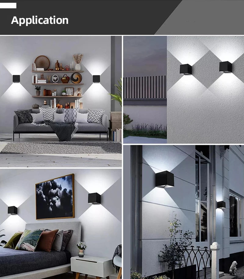 Aluminium LED-wandlamp voor buiten, waterdicht IP65, tuinverlichting, 6W 12W, wandlampen voor binnen, slaapkamer, woonkamer, trapverlichting