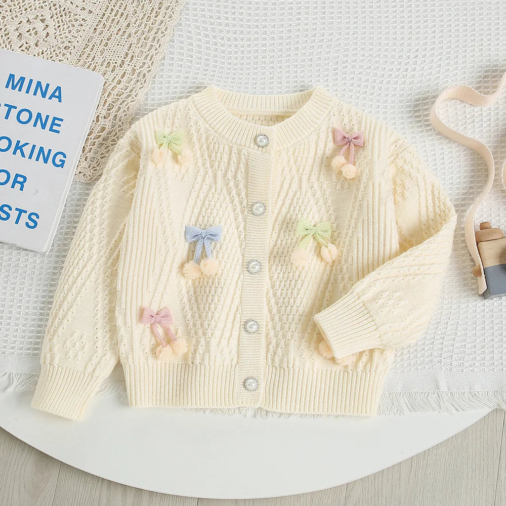 New Autumn Kids Knitted Cardigan Candy Colour Bow Girls Knitted Sweater Korean Loose Children Tops 9M-5T Girls