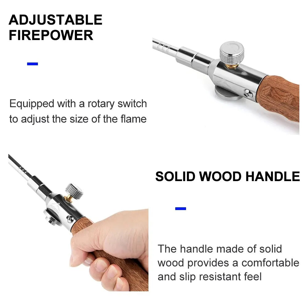 Camping Long Flame Igniter Outdoor Portable Wooden Handle Burner Picnic BBQ Gas Tank Spray Gun Removable Stove Toolkit
