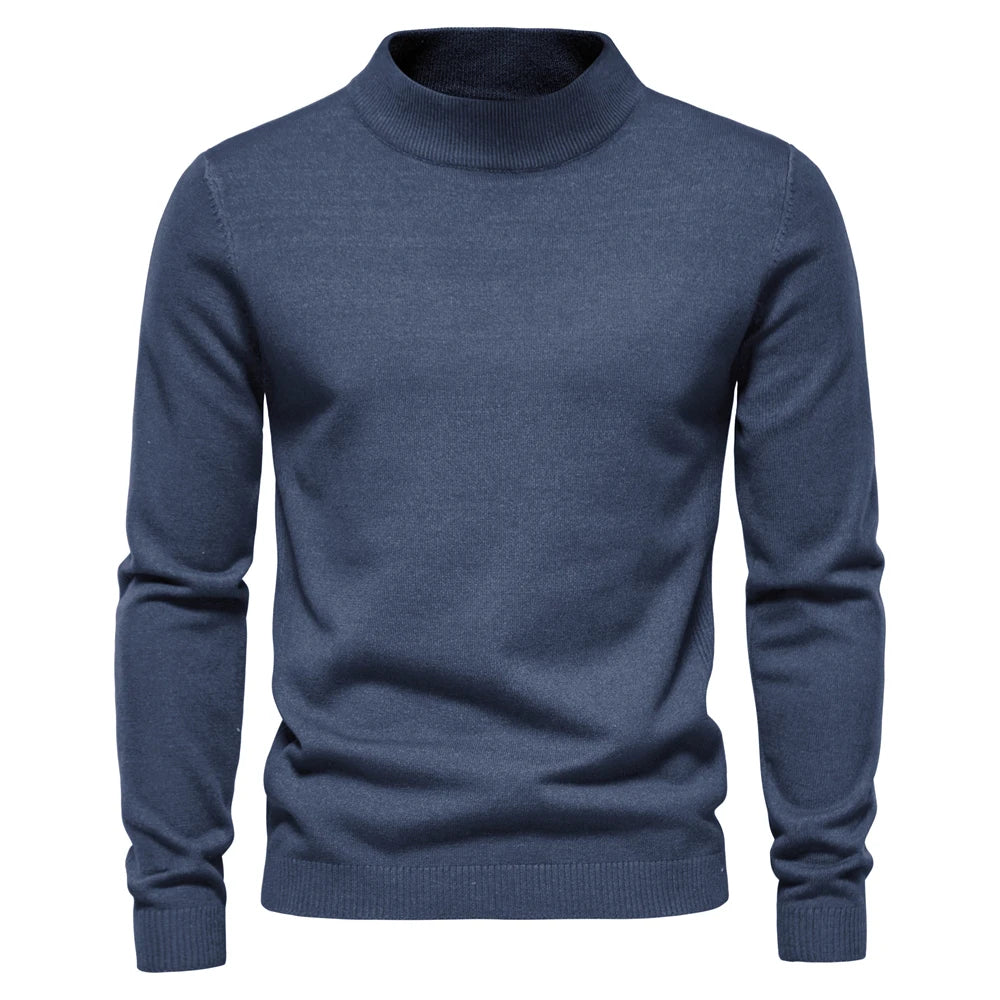 Men's Soft Mid Neck Pullover Casual Solid Colour Winter Warm Men's Sweater High Quality Pullover For Men