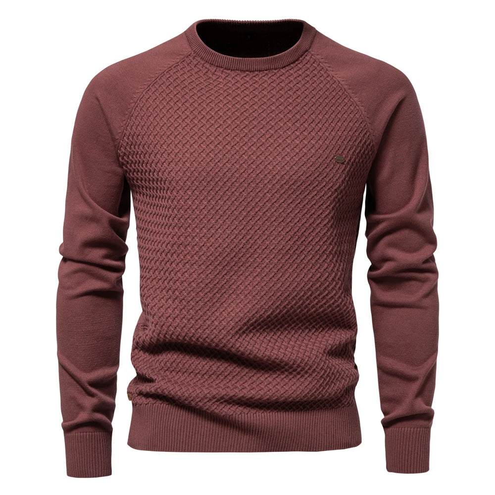 Men's Crew Neck Cotton Pullover Sweater Casual Business Geometric Knitted Male Sweaters