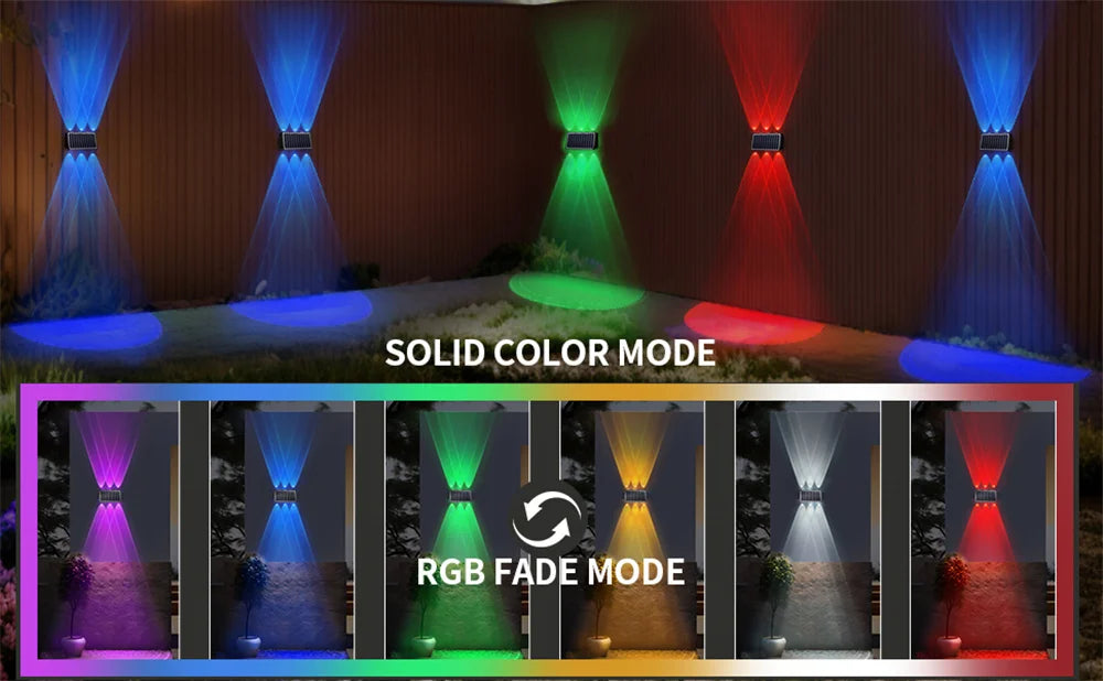 4/6/8 LED Solar Hekverlichting RGB Wandlamp Buiten Moderne Op en Neer Verlichting Waterdichte Tuin Garage Veranda 2 Modus Tuinverlichting