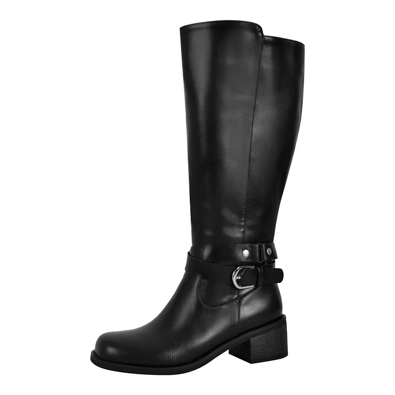Women Knee High Boots Heeled Fashion Winter Gothic Matte Motorcycle Boots