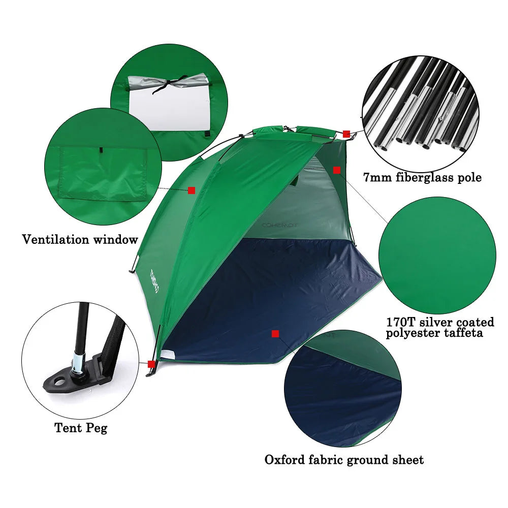 2-persoons strandtenten voor buiten, schaduw, UV-bescherming, ultralichte tent voor vissen, picknickpark, zomerluifel, schaduw, schuilplaats