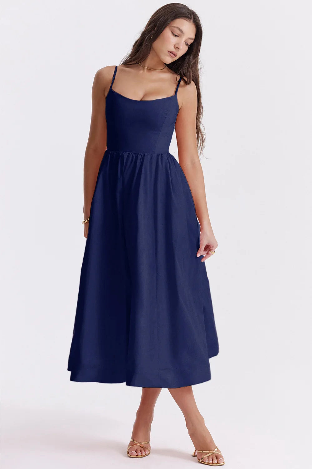 Chic Elegant Party Dresses for Women Solid Spaghetti Strap Sleeveless Long Dress Holiday Beach Sundress Robe Femme Été