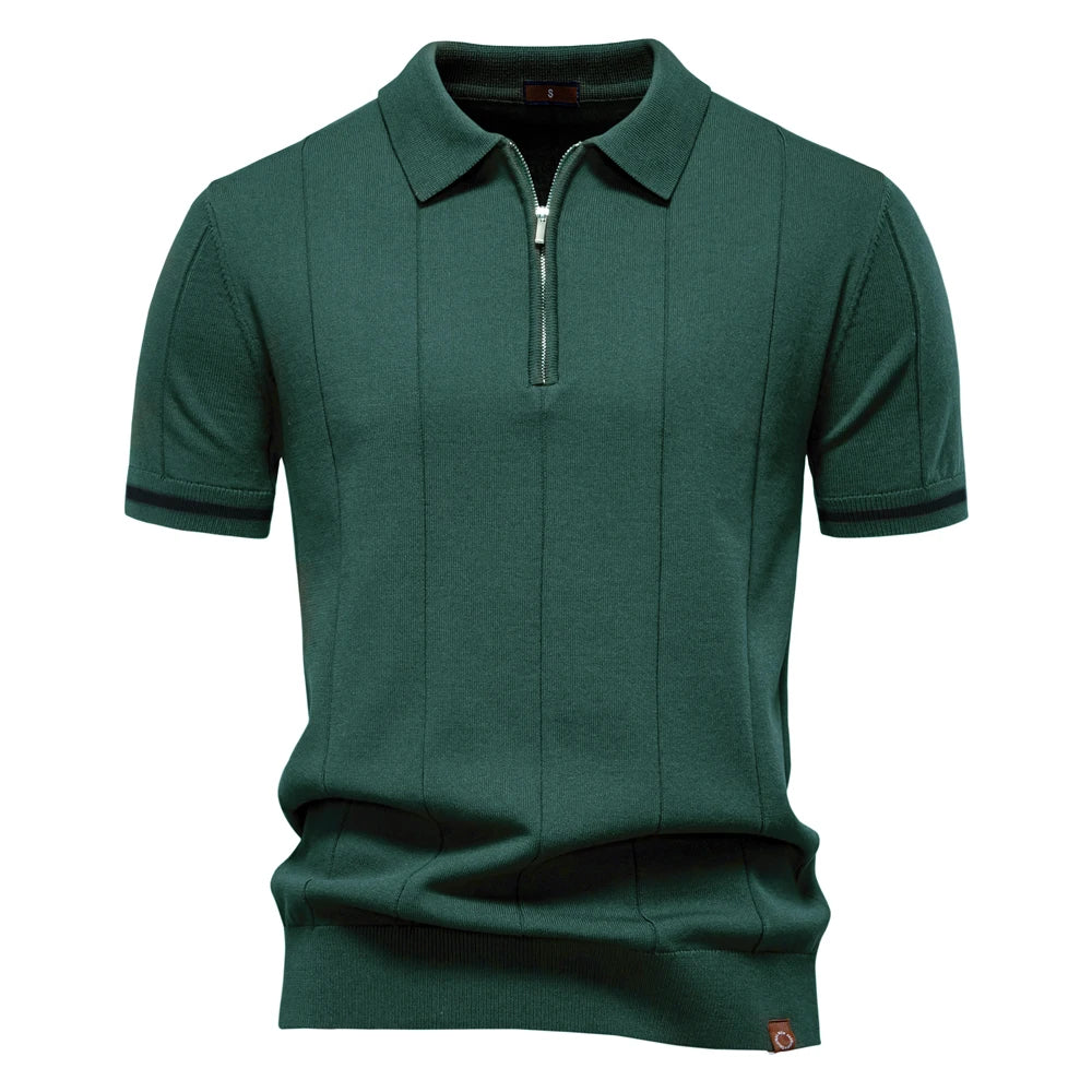 Men's Solid Colour Sport Zipper Polo Shirt Athletic Social Polo Shirts for Men Office Slim Fit Polo
