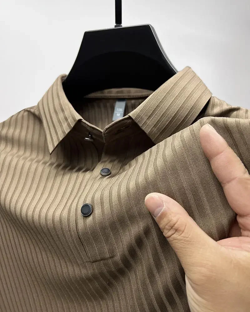 Men's Ice Silk Summer Polo Shirt, Lapel, Hollow, Short-Sleeved, Breathable, Business Fashion T-Shirt, Male Brand Clothing