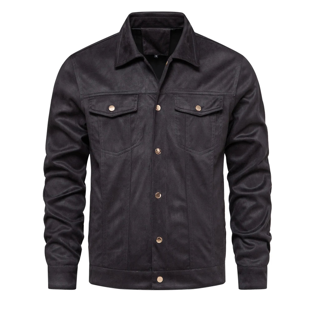 2023 Nieuwe herfst-winter suède leren jas herenmode luxe casual omslagkraag herenjas