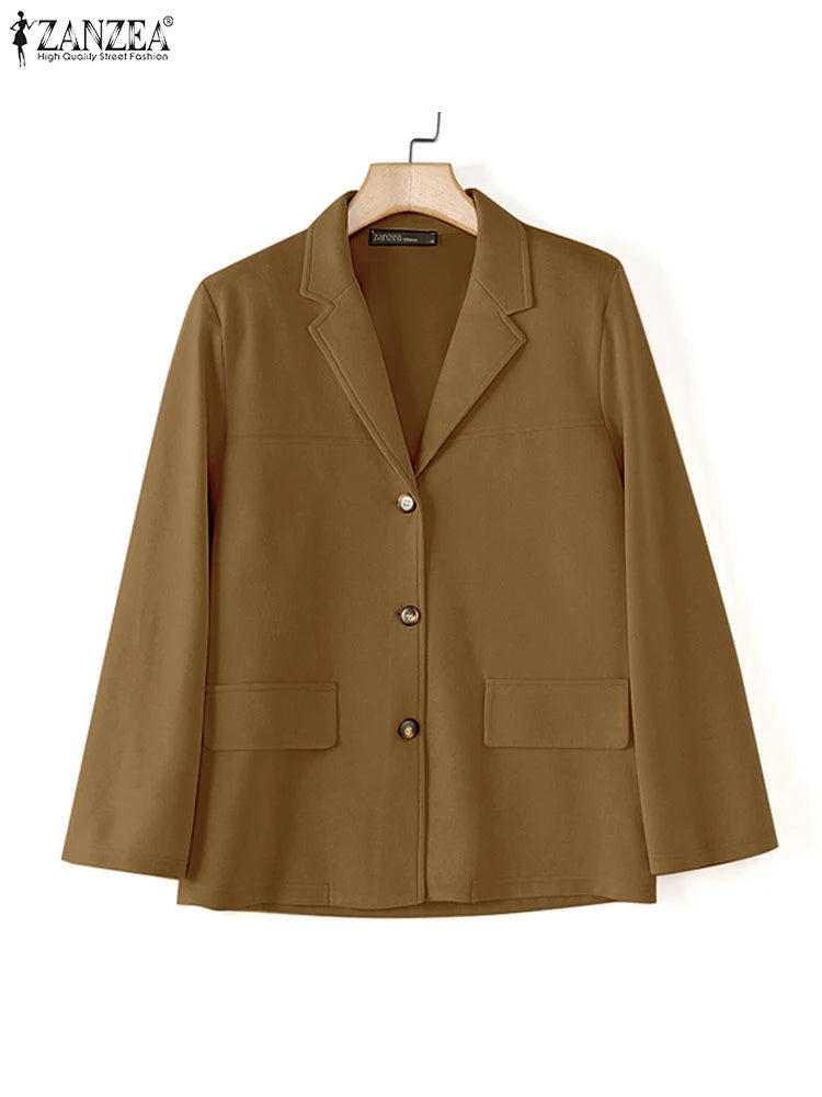 Casual Suede Women's Blazer 2025 Spring Fall Long Sleeve Lapel Neck Suit Jackets Elegant Single-Breasted Streetwear Coats