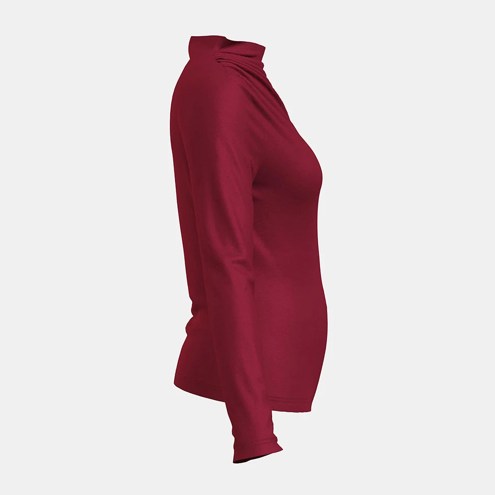 Women's T-Shirts Autumn Slim French Red Long Sleeve High-Neck Ruffle Regular Casual T-Shirts