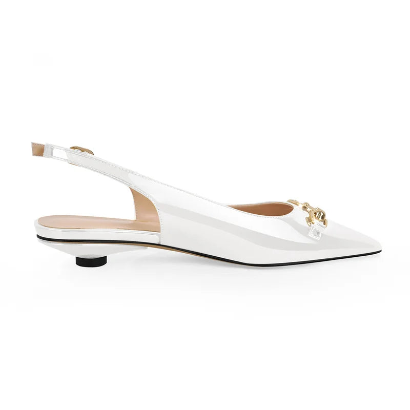 Women Pointed Toe Slingback Sandals Big Size Patent Leather Ankle Strap Party Dress Shoes