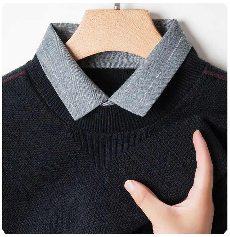 Men's Solid Colour Sweater, Stretchy and Warm For Autumn, Suitable For Business Casual and Male Daily Commute