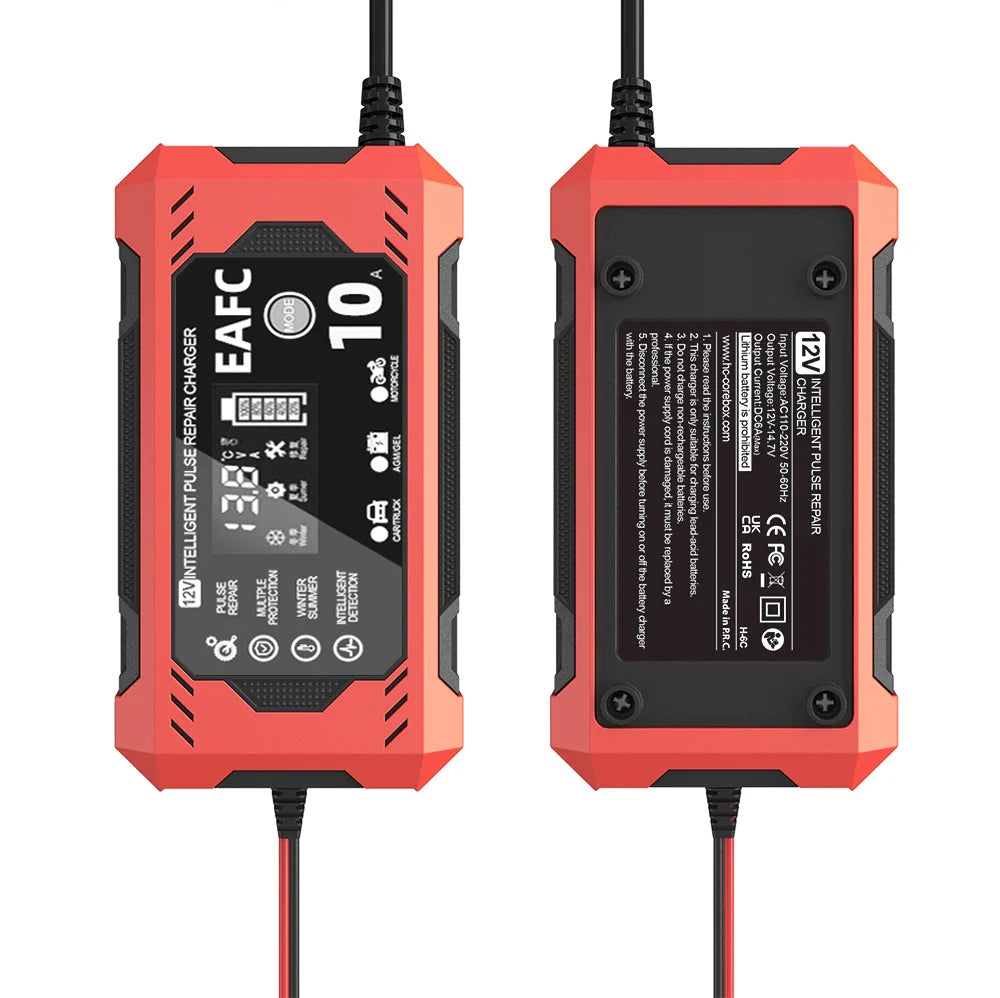 Car Battery Charger 12V 8A 10A Touch Screen Pulse Repair Digital LCD Display Smart Fast Charger for Car Motorcycle