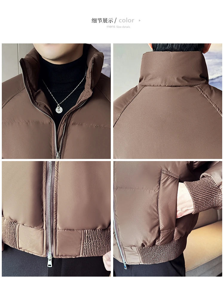 Men's Loose and Casual Thickened Down Jacket With Stand-Up Collar, Suitable For Daily Commuting, Autumn, Winter, and Leisure