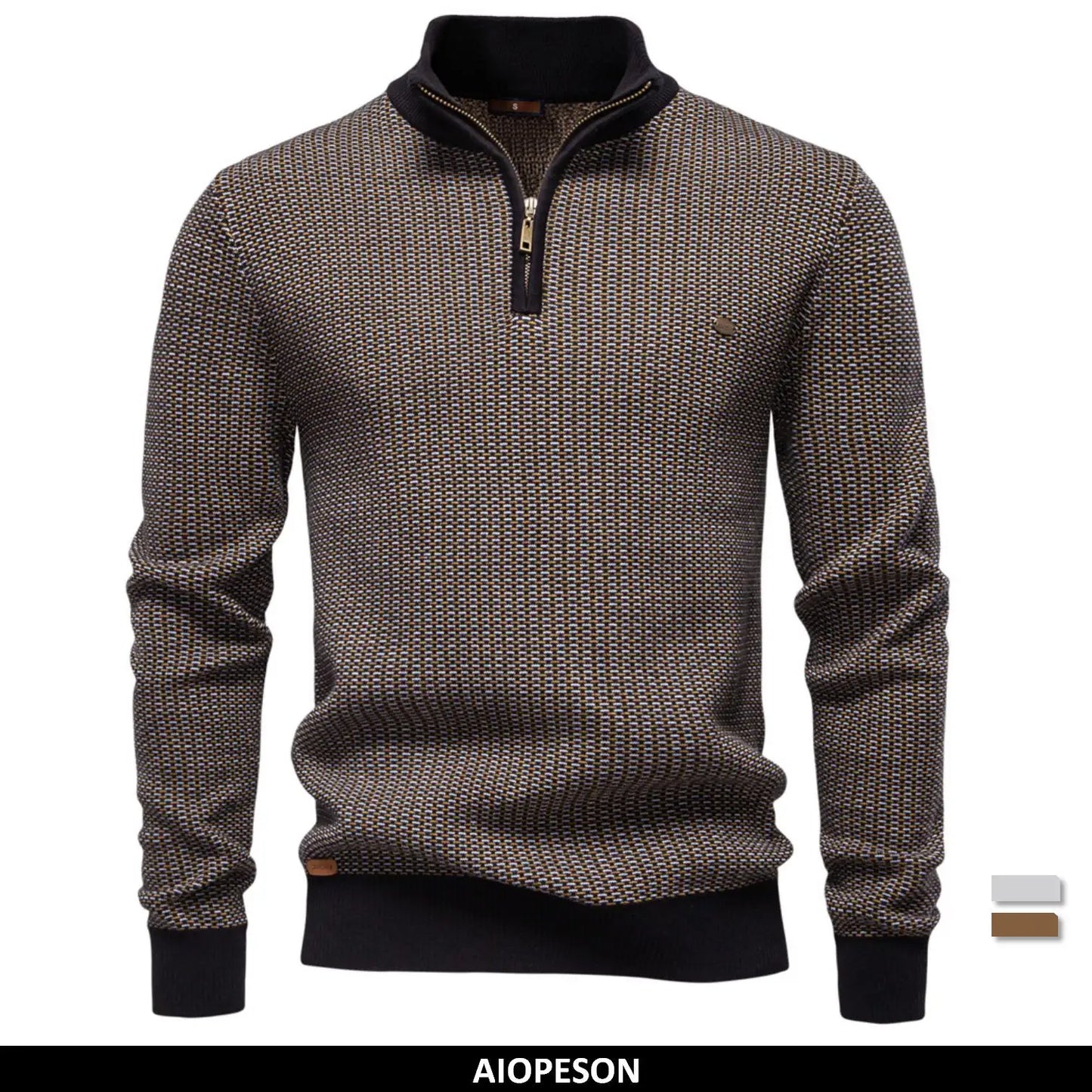 Men's Classic Striped Knitwear Cotton Blend Sweater Mock Neck Warm Thickened Luxury Winter Male Sweaters