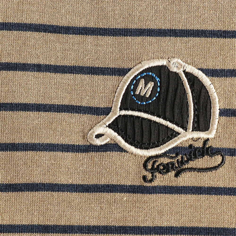 2025 Summer New American Retro 230g Short Sleeve O-neck Cap Embroidery Striped T-shirt Men's Simple Washed old Casual Loose Tops