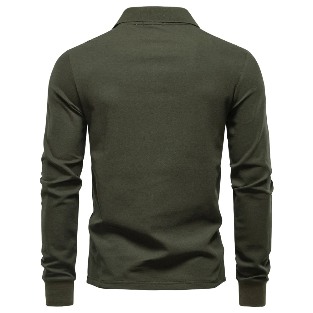 2025 Men's Business Casual Polo Shirt Solid Colour Long Sleeve Cotton Rich Blend Breathable Polos For Male