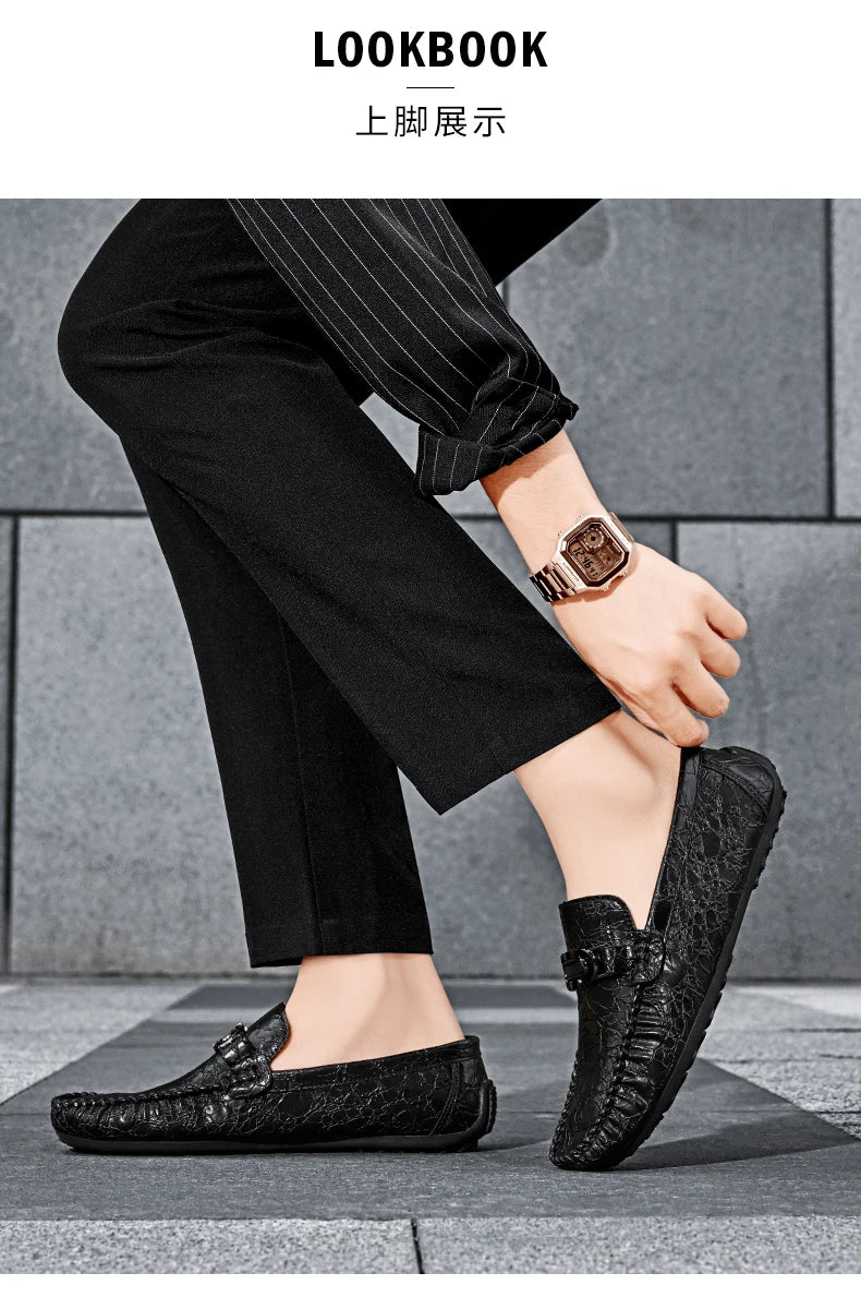 Fashionable Men Business Formal Shoes Slip-on Male Lazy Person Walking Loafers Luxury Brand Adult Leisure Driving Shoes