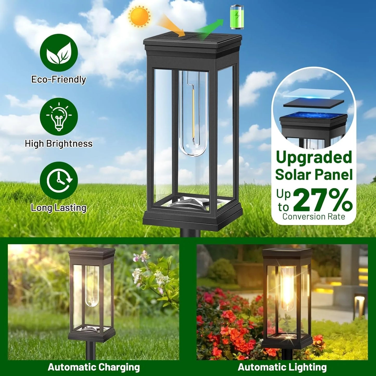 4 stuks zonnelampen voor buiten, waterdichte, heldere zonnelampen voor paden, tuinpaden en tuinverlichting