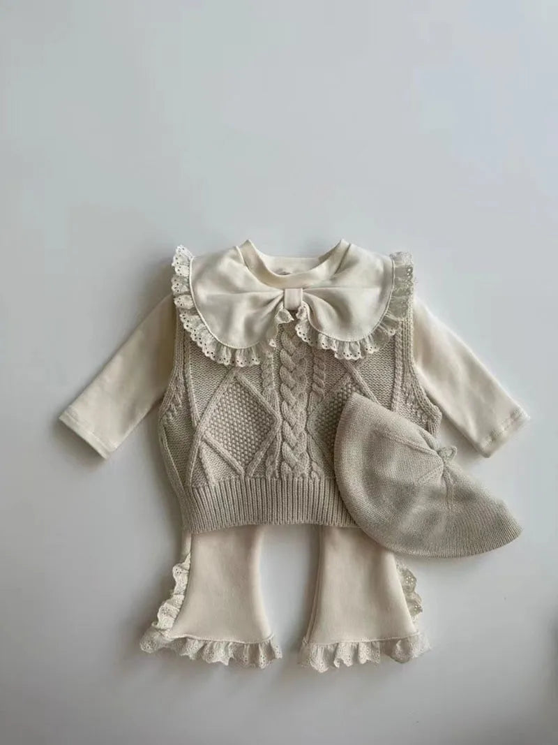 Herfst Baby Kant Bottoming Shirt Peuter Schattig Bloem Strik Kraag Basis Shirt Baby Dunne Lange Mouwen Meisjes Tops 1-3Y Meisjes