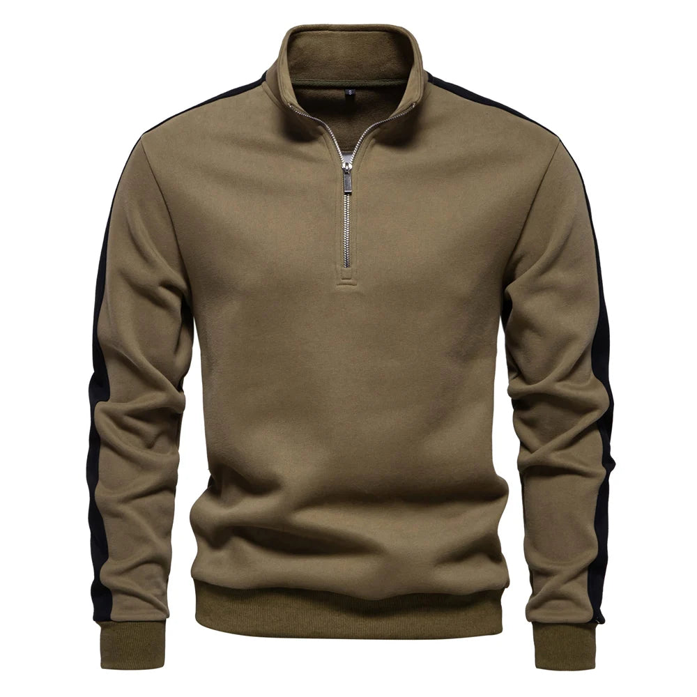 Men's Mock Neck Quarter-Zip Sweatshirts Causal Social Pocket Light-Weight Stand Collar Pullover Sweatshirt for Men