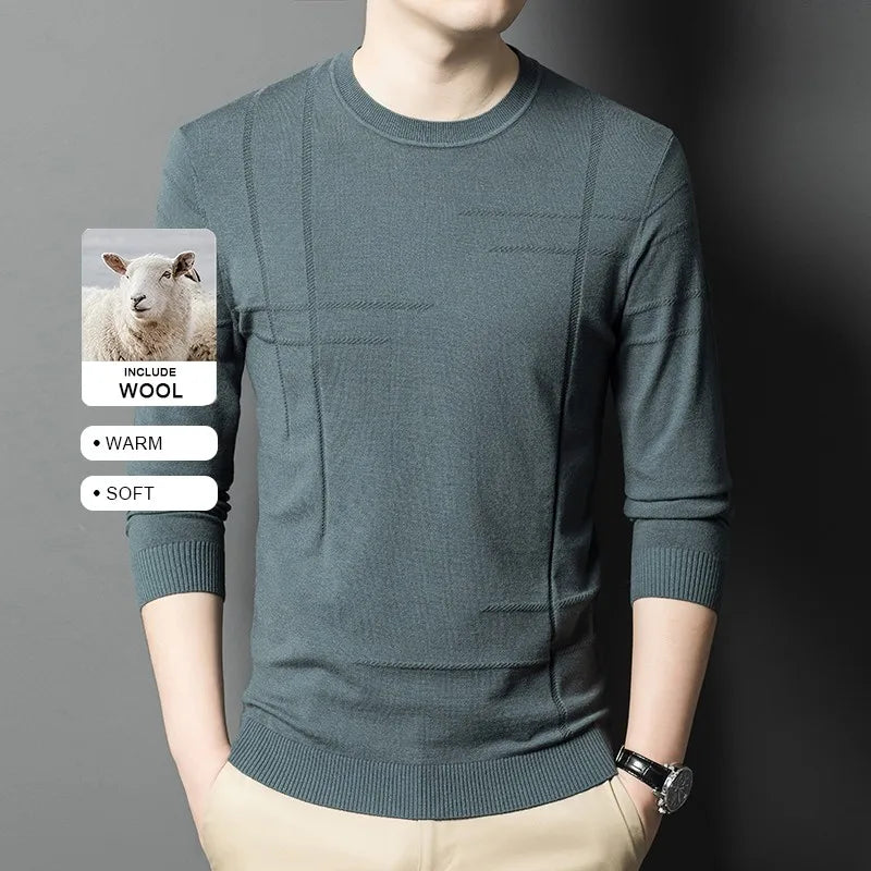 Men's High-End Woollen Striped Designer Knitted Pullover Sweater, Casual Trendy Korean Brand, and Male Jumpers