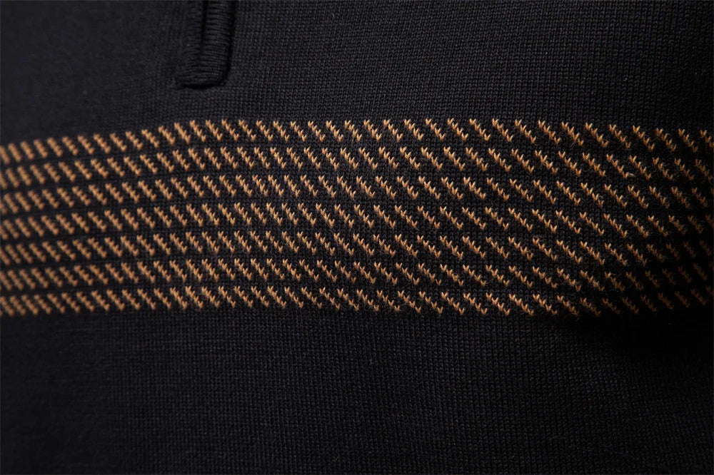Men's Zipper Sweater Striped Design Knitted Warm Half-Zip Pullover Autumn Winter Outdoor Casual Men's Sweatshirt