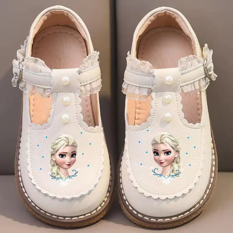Disney Frozen Princess Girls Leather Casual Shoes - Spring Toddler Soft Sole Anti-Slip Walking & Play Footwear (Lolita Style)