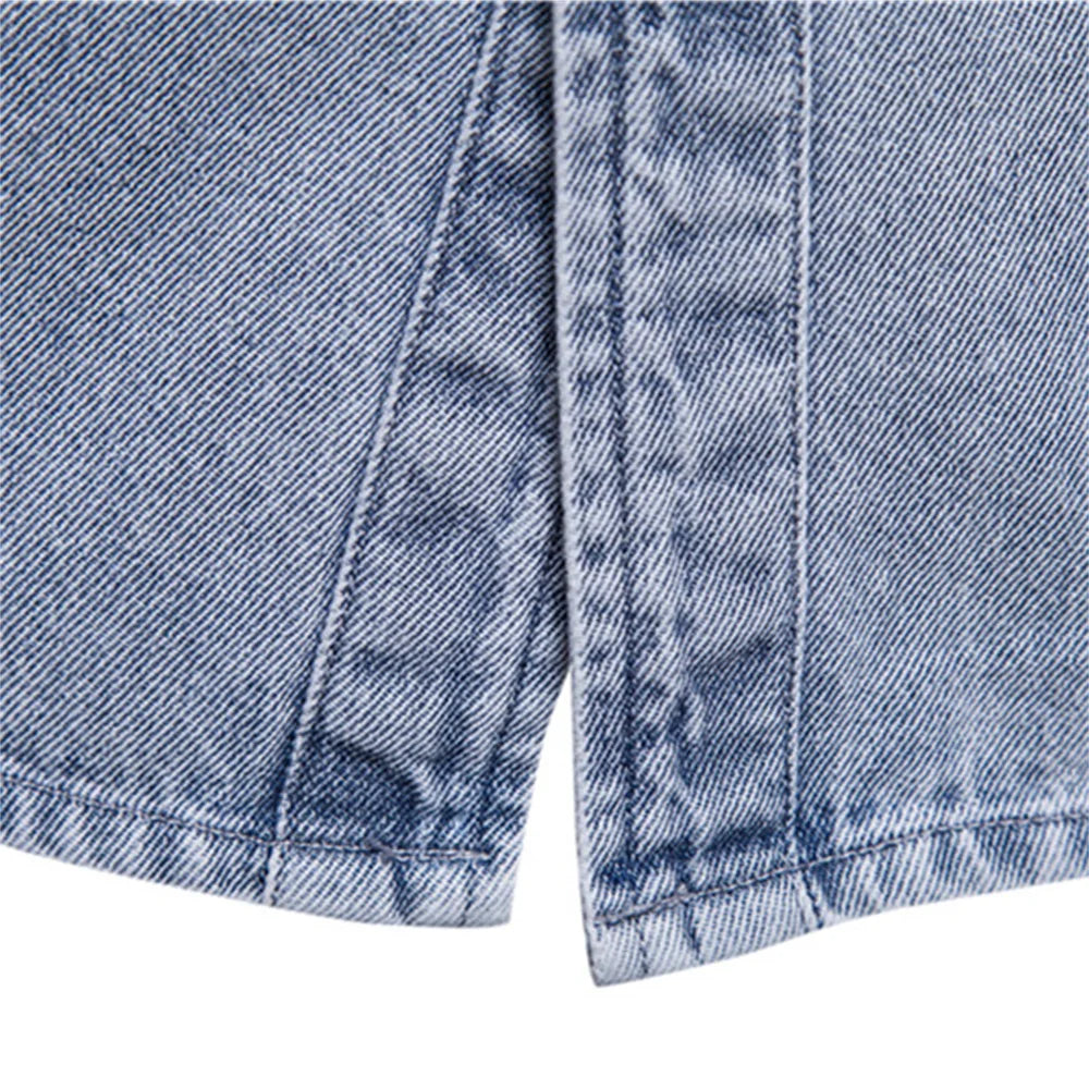 Men's 100% Cotton Denim Shirts Solid Colour Double Pocket Casual Long Sleeve Shirts Autumn Thickened Shirts For Men