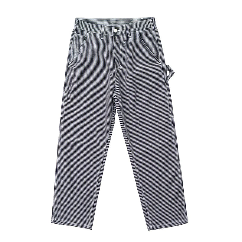 3903# Spring New American Retro Denim Carpenter Cargo Jeans Men's 100% Cotton Washed Loose Casual Multi-pocket Straight Pants