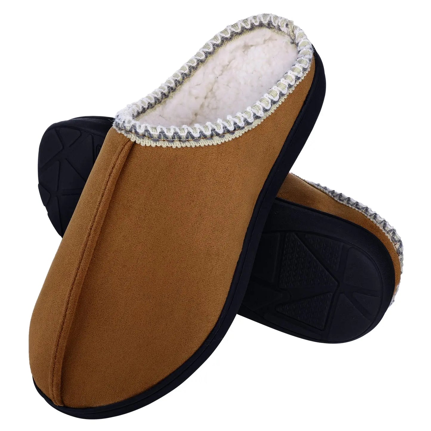 Men's Winter Plush Slippers Fleece Lined Anti-Slip Fur Suede Mules For Indoor Casual Fuzzy House Male Fluffy Shoes
